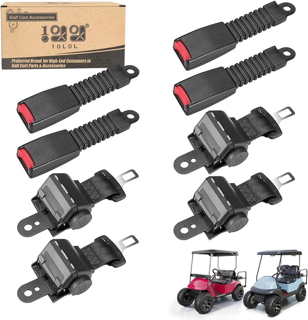 10L0L 4PCS Universal Retractable Golf Cart Seat Belt Kit for Yamaha, EZGO, Club Car, Fits Front Rear Seat (Not Include Bracket)