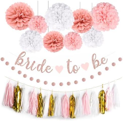 NISOCY Bachelorette Party Decoration, Pink Bridal Shower Decoration Bride to Be Sign Banner with Fringe Party Curtains and Honeycomb Balls for Fall Wedding Bridal Shower Party Decorations