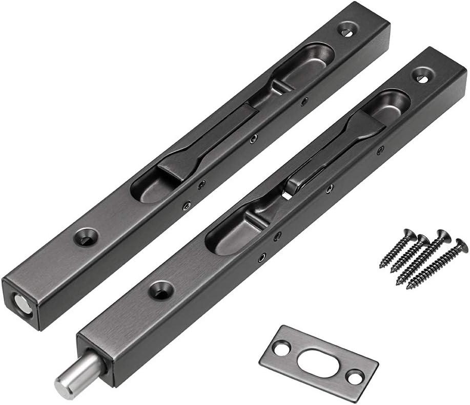 Sumnacon 2Pcs 8 Inch Door Bolts - Stainless Steel Concealed Security French Door Locks with Hardwares, Metal Flush Latch Bolts for Composite Wood Double Dummy Door, Black