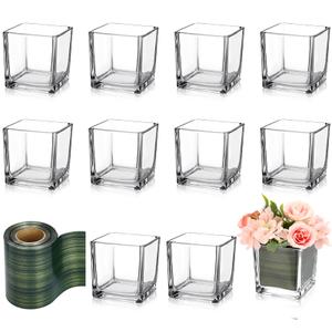 Kritkin 14 Pcs Glass Cube Vases 4 x 4 Inches for Centerpieces