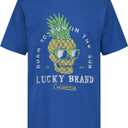 Lucky Brand Boys' Short Sleeve Graphic Crew Neck T-Shirt, Soft, Comfortable, Relaxed Fit, Pineapple Delft Heather, 14-16
