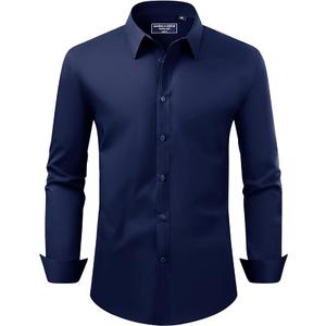 Alimens & Gentle Men's Dress Shirt Regular Fit Stretch Stain Shield Long Sleeve Solid Business Wedding Button Down Shirts, L