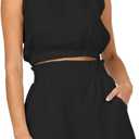 Trendy Queen Womens Summer 2 Piece Outfits Short Sets Matching Sleeveless Tank Top High Waisted Shorts with Pockets (Large, Black)