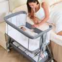Grobeybees 3-in-1 Bedside Bassinet for Baby, Height Adjustable Bedside Sleeper with Breathable Mesh, Storage Basket & Wheels, Easy Assembly, Includes Mattress Grey | Wheels, Storage basket, Adjustable height, Inclined Anti-Reflux, Bedside Sleeper, Breathable Mesh, Crib