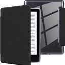 MOROCK Case for All-New 6.8" Kindle Paperwhite and Paperwhite Signature Edition (11th Generation, 2021 Released), Lightweight PU Leather and PC Clear Acrylic Back Cover, Auto Sleep/Wake, Black