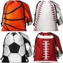 Berlune 24 Pcs Sports Party Favors Bags 7 * 10 inch Small Drawstring Gift Bag Football Baseball Basketball Soccer Goodie Treat Snack Gift Bags Bulk for Sports Themed Birthday Party Decorations, Team