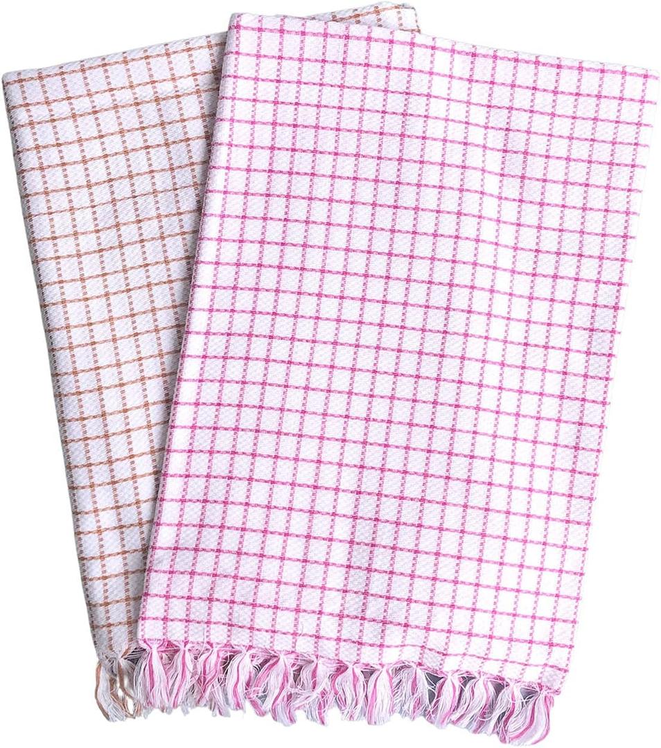AVKA Studio Check Bath Towels - Indian Cotton Towel - Fast Drying Quick Absorbent - Set of 2 30x60 Inches