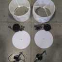 2 Pack White Linen Drum Shade Hanging Pendant Light Fixture with Black Pole, 2-Pack