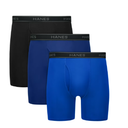 Hanes Men's Value Performance Stretch Boxer Brief Underwear, Moisture-Wicking, 3-Pack (Black/Blue/Grey)