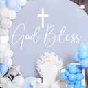 Baptism Wall Decal - God Bless Cross Baby Shower Decal, Baptism First Communion Party Decorations (White)