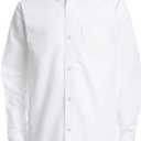 IZOD Boys' Long Sleeve Solid Button-Down Collared Oxford Shirt with Chest Pocket (White, 8)