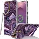GVIEWIN Magnetic for Samsung Galaxy S25 Ultra Case with Camera Cover Kickstand, [Compatible with MagSafe] [Screen Protector] Mil-Grade Drop Protection Marble Phone Case 6.9" (Quicksand/Purple)