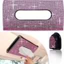 Car Sun Visor Tissue Box Holder,Dermasy Hanging Car Sparkly Crystal PU Leather Napkin Case Holder Bling car Accessories for Women and Ladies (Pink)