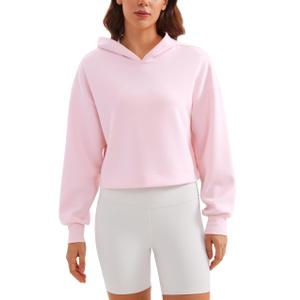 CRZ YOGA SoftAura Cropped Hoodies for Women - Long Sleeve Pullover Basic Workout Casual Hooded Sweatshirts, Small