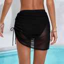 Leoparts Womens Mesh Swim Skirt High Waist Tummy Control Swim Bottom Ruched Drawstring Bathing Suit with Built-in Brief