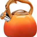 GGC Tea Kettle for Stove Top, 3.1QT/3L Whistling Tea Kettles for Boiling Water, Coffee or Milk, Red Sunset Tea Pot with Wood Pattern Handle, Stainless Steel Tea Pot for Home and Kitchen