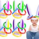 [16 Score Rings ] 4 Pack Easter Inflatable Bunny Rabbit Ears Ring Toss Game Easter Basket Essential for Kids Party Games Inflatable Gifts for Indoor Outdoor Toys Party Supplies Family Game