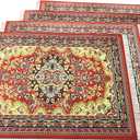 Rug placemats, Set of 4, Oriental Carpet Style Table Setting Decor, Decorative Fabric Dinner mats, Miniature Turkish Colorful Design, Washable, Rectangular, 16x12 (Red)