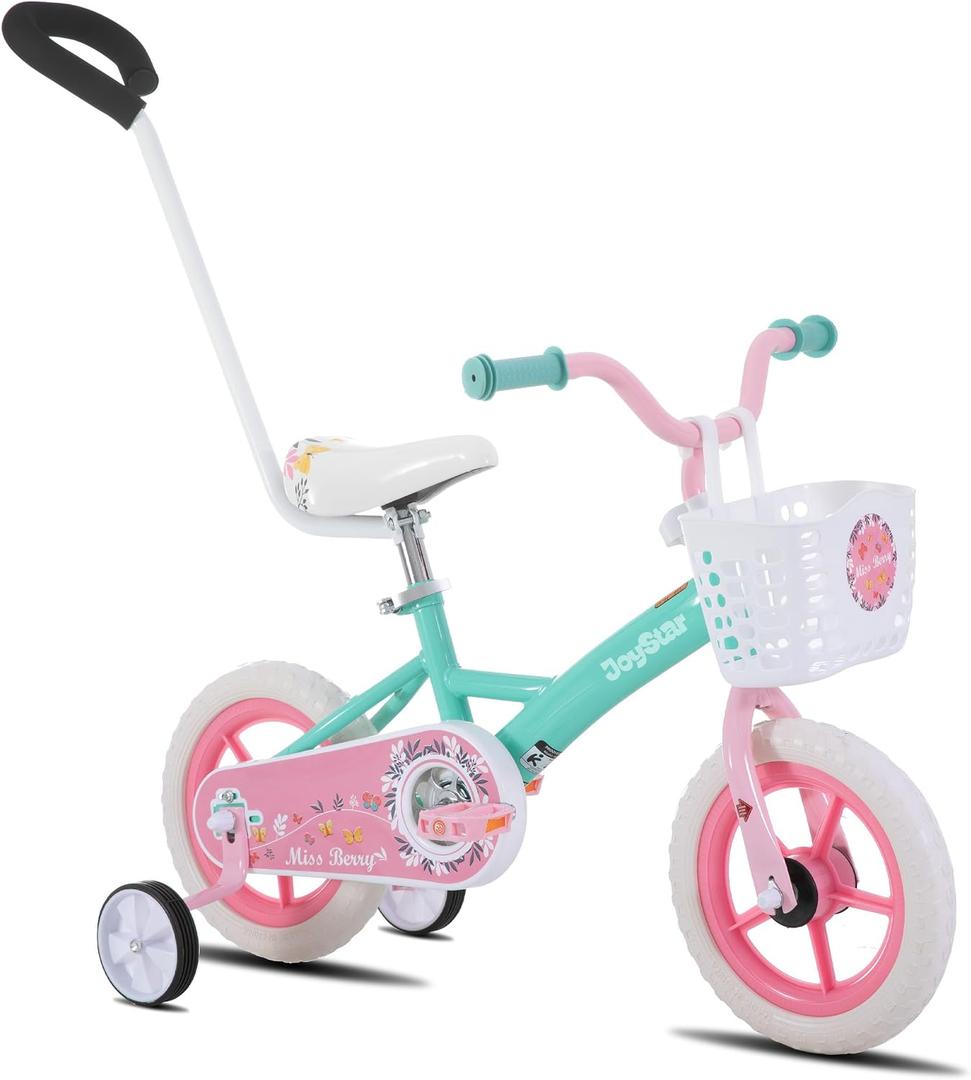 JOYSTAR 10 & 12 Inch Kids Bike for Boys and Girls Ages 1-4 Years, Toddler Bike with Training Wheels & Basket, Detachable Parent Push Handle, Kids Pedal Bike, Multiple Colors
