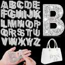 Yinder 52 Pieces Glitter Rhinestone Letter Stickers Crystal Rhinestone Iron on Letter Self Adhesive A-Z Glitter Resin Stickers for Clothing Art DIY Works (White)
