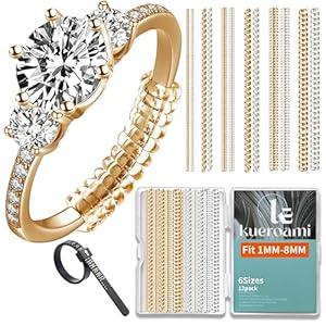 Ring Size Adjuster for Loose Rings, 12 Pack-6 Sizes Plastic Guards Jewelry Fitter Resizer, Invisible Coil Wrap Ring Tightener for Women and Men, Inserts Make Rings Smaller Without Resizing (Clear Gold)