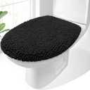 OLANLY Soft Chenille Bathroom Toilet Lid Cover, Machine Washable Seat Covers, 17.5x15, Stays in Place Rubber Backing, Fits Most Round, Elongated and Oblong Lids, Accessories Decor, Black