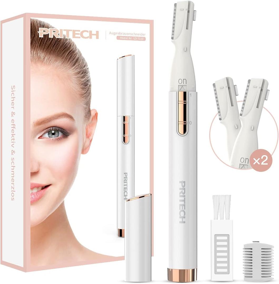 Electric Eyebrow Trimmer - Facial Hair Remover for Eyebrows, Face, Chin, Neck & Upper Lip - Painless Precision Shaver with Comb & Replaceable Blades - Battery Powered & Portable for Peach Fuzz & Body