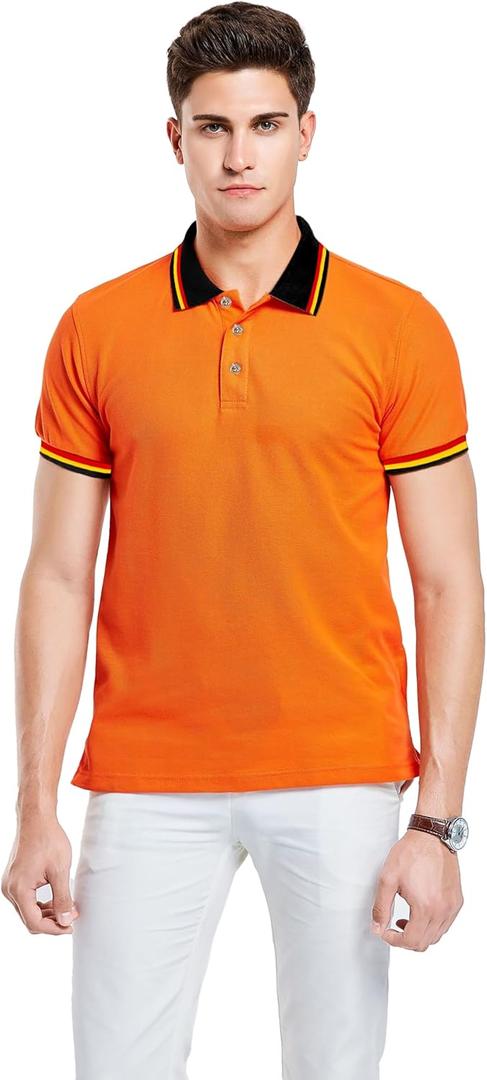 Mens Polo Shirt Short Sleeve Sports Tactical T-Shirt Athletic Golf Polos Daily Casual Stylish Collared Shirts for Men (Orange, M)