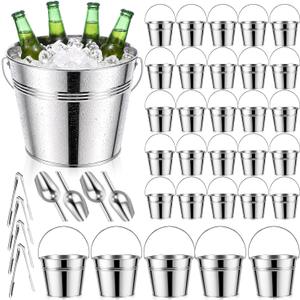 Zopeal 38 Pcs Galvanized Beer Buckets with Scoops Tongs, Retro (EXP 03/10/27)