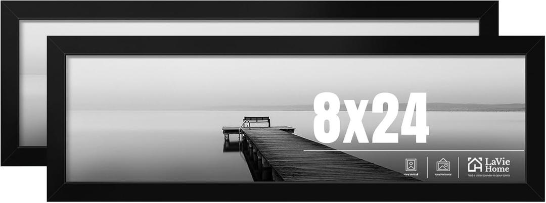 LaVie Home 8x24 Picture Frame 2 pack, Display Pictures 8 x 24 Panoramic Frame, 8x24 Black Photo Frame with HD Plexiglass, Display Frame for Vertical or Horizontal, Classic Collection
