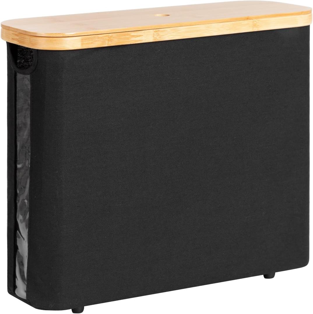 StorageWorks Toilet Paper Storage Basket, Papers Container with Bamboo Lid, Medium Toilets Holder for Up to 9 Mega Rolls, Organizer for Bathroom, Black, 1 Pack