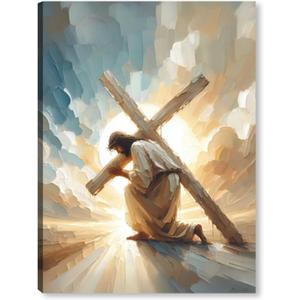 Jesus Cross Canvas Wall Art Print, Christian Poster Wall Decor Painting, Jesus Picture for Wall Church Living Room Bathroom Bedroom 16 x 24 in Framed