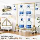 HYSEYY Heavy Duty Clothes Rack Load 450 LBS, Metal Garment Rack, Standing Rolling Clothing Rack for Hanging Clothes with Sturdy Wheels & Shelves, Portable Closet Wardrobe Rack,Gold