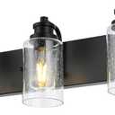VINLUZ 3 Lights Black Vanity Light Fixtures Over Mirror with Seedy Glass Shade, Industrial Wall Mount Lamp Metal Bathroom Lighting