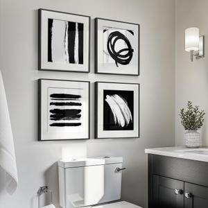 4 Piece Framed Abstract Minimalist Wall Art Sets, Black and White Line Modern Home Decor Artwork, Contemporary Picture Painting for Living Room, Bedroom, Bathroom and Hallway 12x12 Inch
