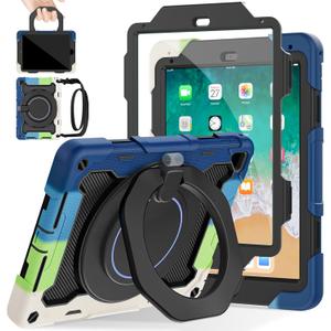 ROISKIN iPad 6th 5th Generation Case 9.7 Inch, Pro 9.7, Air 2 with 360 Kickstand Hand Strap [Screen Protector, 15ft Drop Protection]Heavy Duty Air 2 /Pro 9.7 / iPad 6th 5th Gen Case for Kids Women Men (Black+blue)