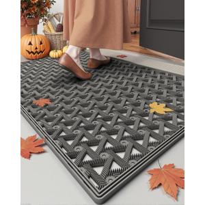 DEXI Front Door Mat Outside Entrance19x30 Rubber Floor Doormat Heavy Duty Non Slip, Dirt Trapper Waterproof Exterior Entry Mats All Weather for Patio Entryway Drainage, Grey (1'7" x 2'6" (Rectangular))