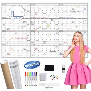 Large Dry Erase Wall Calendar - 60 x 38" Undated Blank Yearly Planner - Giant Whiteboard 12 Month Poster - Premium Laminated Calendar for Classroom, Office, Project & Family Schedule