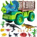 TEMI Dinosaur Truck Toy for Kids 3-5 Years, Triceratops Transport Car Carrier with 8 Dino Figures, Activity Play Mat, Dino Eggs and Trees, Capture Jurassic Dinosaurs Play Set for Boys and Girls