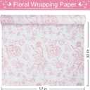 Pink Floral Wrapping Paper Roll 17 in x 32 ft Mini Roll Vintage Toile Flower Gift Wrap Paper for Girls Women Mother All Occasion Wedding Birthday Bridal Shower Party Baby Shower Valentine's Day