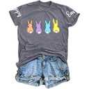 Easter Shirt Women Cute Bunny Graphic Tee Happy Easter Letter Printed Tshirts Casual Short Sleeve Easter Gift Tops,XL