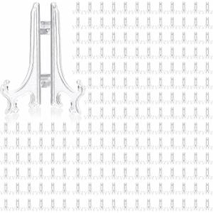 Patelai 100 Pcs Mini Easel Stands 3 Inch Plastic Plate Stand Holder Display Picture Easel for Display Picture Frame Collectibles Desktop Weddings Party Home Decoration (Clear)