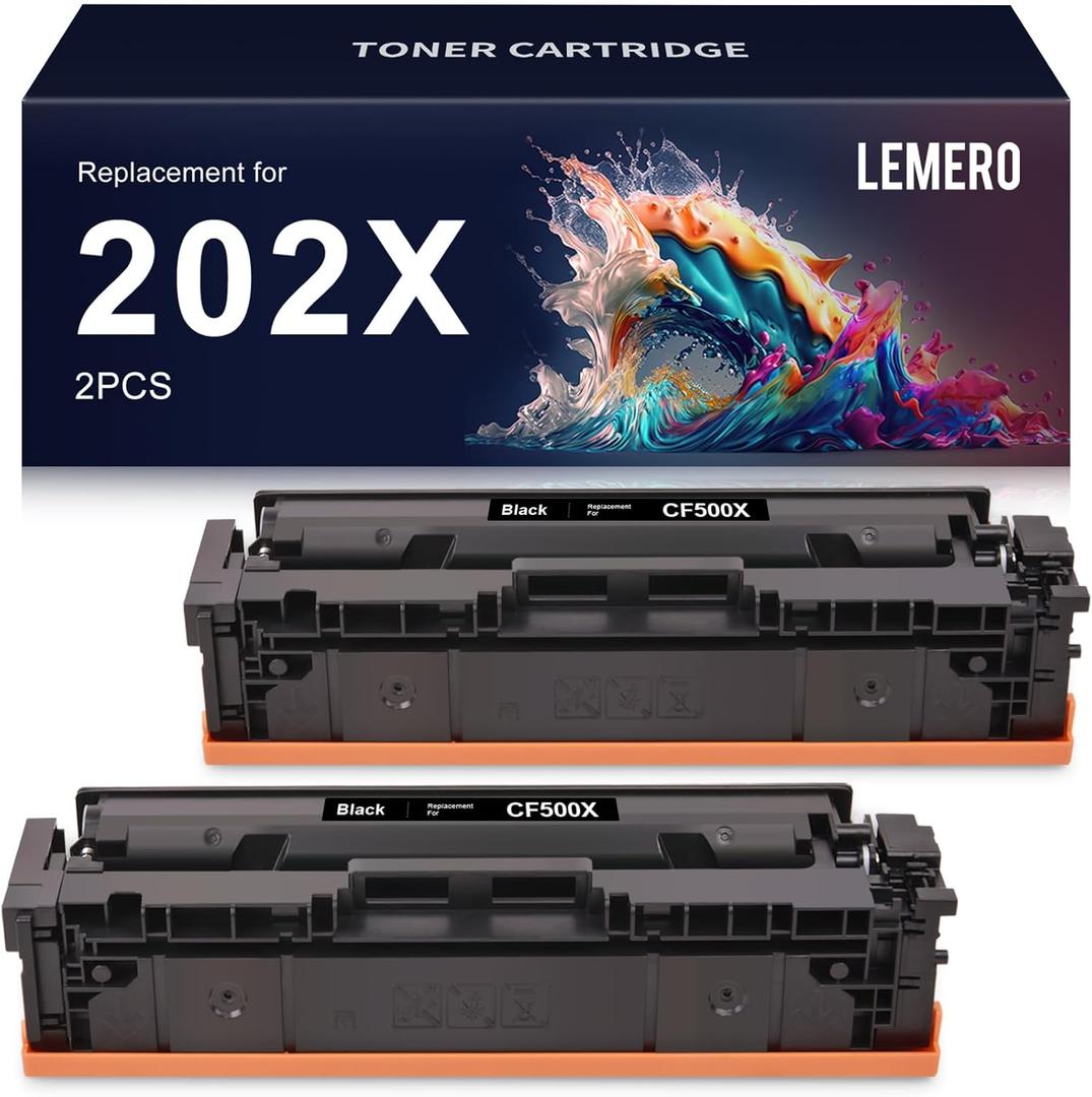 LEMERO 202X Black Toner Cartridge Compatible Replacement for HP CF500X CF500A 202A for Color Laserjet Pro M281fdw M281cdw M254dw MFP M280nw M254nw M281fdn MFP M281 M254 Printer 2 Pack
