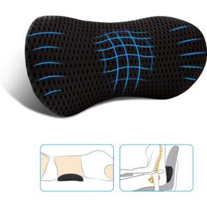 Lumbar Pillow, Memory Foam Lumbar Support Pillow for Office Chair and Car Seat, Back Support Pillow for Lower Back Pain Relief, Support Cushion Back Pillow for Sleeping, Resting, Driving, Traveling (Black)