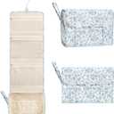 Hanging Toiletry Bag, Travel Toiletries Bag with Hanging Hook, Water Resistant Makeup Cosmetic Organizer for Full Sized Container, Shampoo, Portable Wash Bag for Travel Size Essentials - Blue Flower (Large)