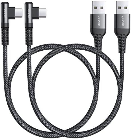 AINOPE [2 Pack 1.6FT Type C Cable, 3.1A Type C Charger Fast Charging, Right Angle Nylon Braided USB to USB C Cable Compatible with Galaxy S22 S21 S10, Note 10 9 A51 LG G8 G7 Charging Cord