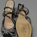 VETASTE Women's Double Bow Pointed Toe Ankle Strap Crystal Pumps Wedding Bridal Party Stilettos Backless Satin Heeled Sandals (7, Black)