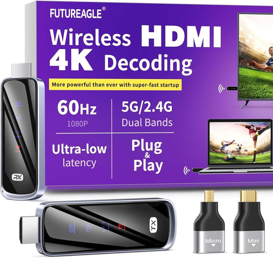 Wireless HDMI Transmitter and Receiver 328FT/100M, 4K Decode Plug & Play Portable 5G+2.4G Remote Control Extenders for Video and Audio to Monitor from PC/Projector