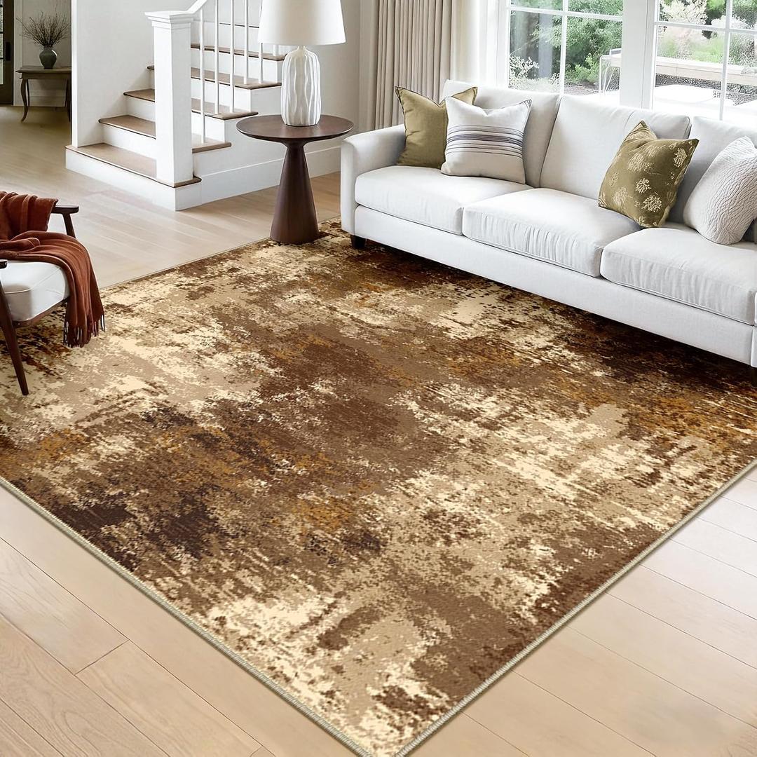 RELEANY Washable Square 8'x8' Area Rug for Living Room Brown Tan