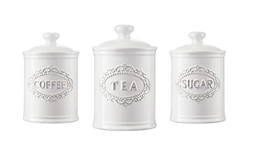 TAWCHES Relief Vine Ceramic Canisters Sets For The Kitchen For Countertop Set of 3 Airtight Coffee Canisters For Ground Coffee Sugar Container Storage Jars With Lids Farmhouse Decor Tea caddies